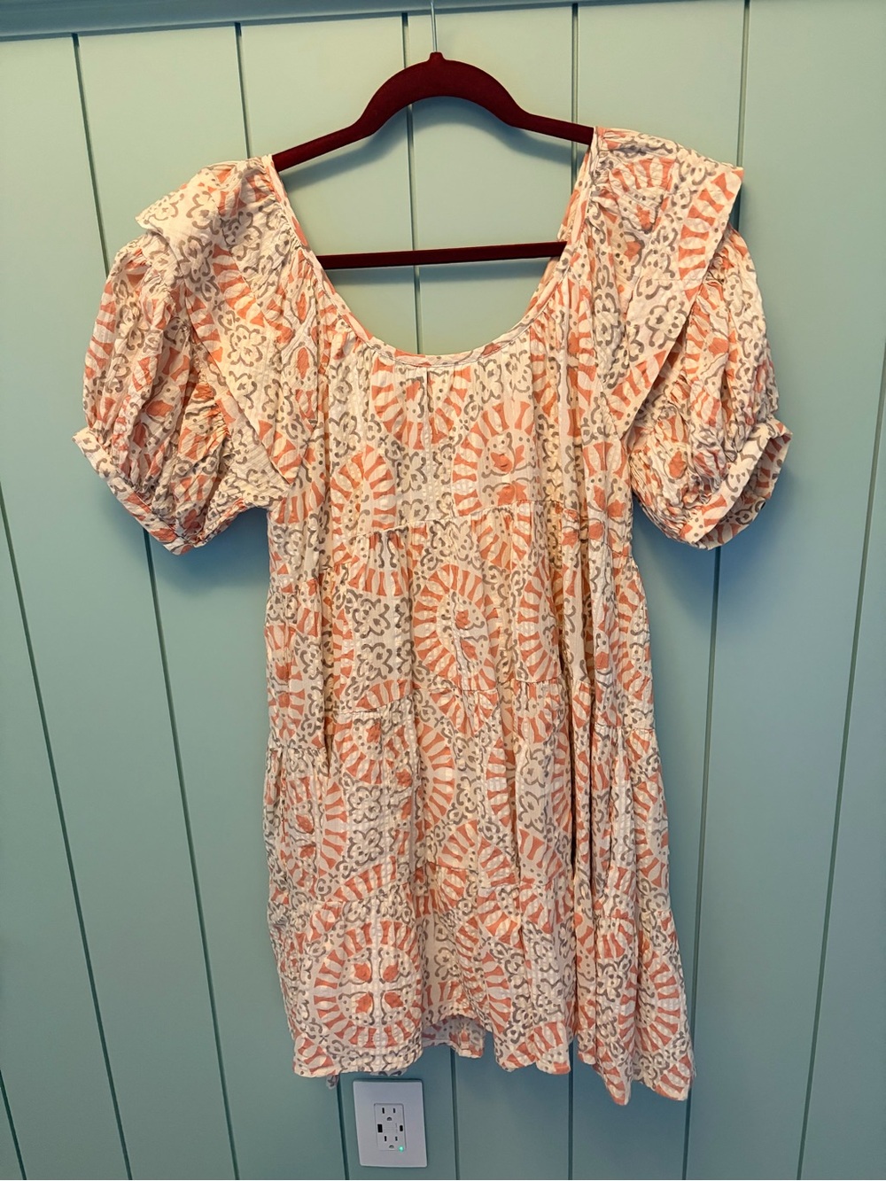 Cleobella Puff Sleeve Mini Dress Boho Organic Cotton Print Size Small